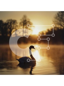 Intra Συλλεκτικό Ξύλινο Παζλ Plywood  4mm - Κύκνος στην ανατολή του ηλίου σε μια ήρεμη λίμνη Σε Ξύλινο Κουτί - Διαστάσεις: 10x10 cm – 25 κομμάτια