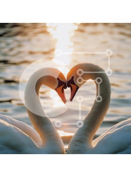 Intra Συλλεκτικό Ξύλινο Παζλ Plywood  4mm - Κύκνοι σε σχήμα καρδιάς στο ηλιοβασίλεμα Σε Ξύλινο Κουτί - Διαστάσεις: 10x10 cm – 25 κομμάτια
