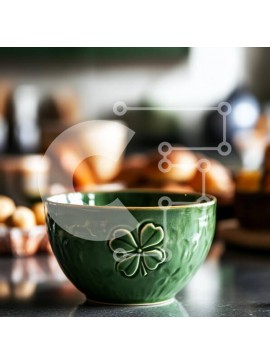 Σετ των 2 Intra Συλλεκτικό Ξύλινο Παζλ Plywood  4mm - Πράσινο κεραμικό μπολ με σχέδιο τριφυλλιού Σε Ξύλινο Κουτί - Διαστάσεις: 10x10 cm – 25 κομμάτια