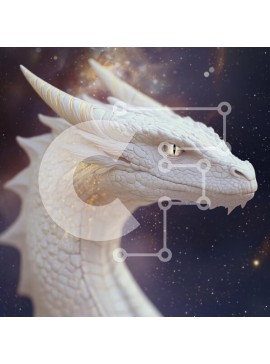 Intra Συλλεκτικό Ξύλινο Παζλ Plywood  4mm - Μεγαλοπρεπής Λευκός Δράκος στο Κοσμικό Διάστημα Σε Ξύλινο Κουτί - Διαστάσεις Puzzle: 10x10 cm – 25 κομμάτια