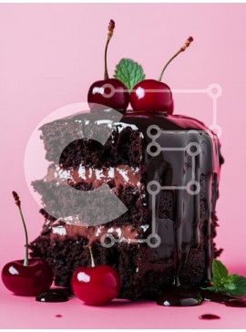 Σετ των 2 Intra Συλλεκτικό Ξύλινο Παζλ Plywood  4mm - Κέικ σοκολάτας με κάλυμμα κερασιών σε ροζ φόντο Σε Ξύλινο Κουτί - Διαστάσεις: 10x10 cm – 25 κομμάτια