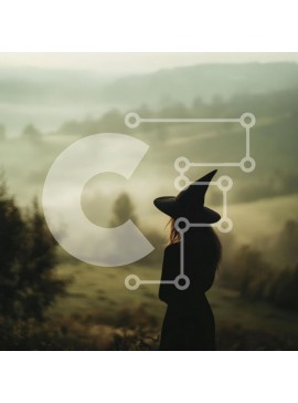 Intra Συλλεκτικό Ξύλινο Παζλ Plywood  4mm - Σιλουέτα μιας γυναίκας με καπέλο μάγισσας ενάντια σε ένα ομιχλώδες τοπίο Σε Ξύλινο Κουτί - Διαστάσεις: 10x10 cm – 25 κομμάτια