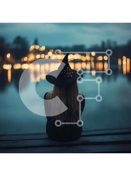 Σετ των 2 Intra Συλλεκτικό Ξύλινο Παζλ Plywood  4mm - Μάγισσα δίπλα στο νερό στο σούρουπο Σε Ξύλινο Κουτί - Διαστάσεις: 10x10 cm – 25 κομμάτια