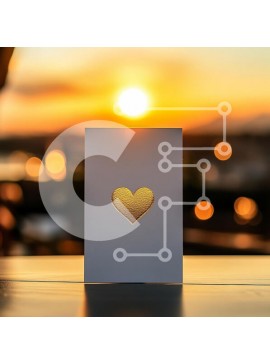 Σετ των 2 Intra Συλλεκτικό Ξύλινο Παζλ Plywood  4mm - Ευχετήρια κάρτα με τη χρυσή καρδιά κατά το ηλιοβασίλεμα Σε Ξύλινο Κουτί - Διαστάσεις: 10x10 cm – 25 κομμάτια