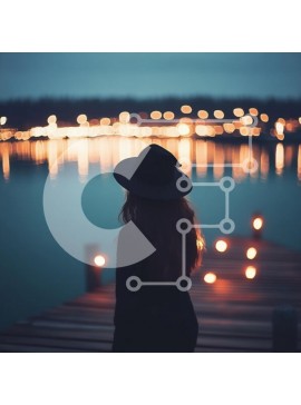 Σετ των 2 Intra Συλλεκτικό Ξύλινο Παζλ Plywood  4mm - Σιλουέτα της γυναίκας στην προβλήτα στο σούρουπο Σε Ξύλινο Κουτί - Διαστάσεις: 10x10 cm – 25 κομμάτια