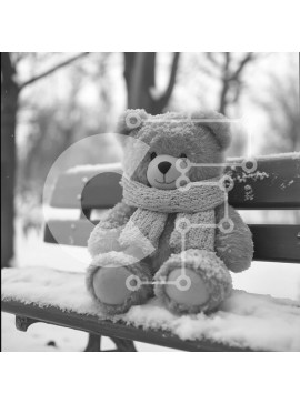 Intra Συλλεκτικό Ξύλινο Παζλ Plywood  4mm - Teddy Bear κάθεται σε έναν χιονισμένο πάγκο το χειμώνα Σε Ξύλινο Κουτί - Διαστάσεις Puzzle: 10x10 cm – 25 κομμάτια