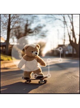 Intra Συλλεκτικό Ξύλινο Παζλ Plywood  4mm - Teddy Bear κάνει Skateboard σε μια ηλιόλουστη γειτονιά Σε Ξύλινο Κουτί - Διαστάσεις Puzzle: 10x10 cm – 25 κομμάτια