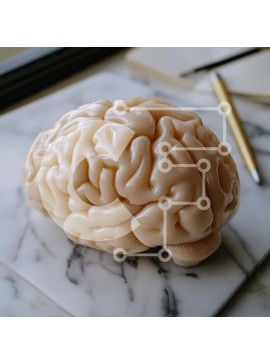 Intra Συλλεκτικό Ξύλινο Παζλ Plywood  4mm - Ρεαλιστικό μοντέλο ενός ανθρώπινου εγκεφάλου σε ένα μαρμάρινο τραπέζι Σε Ξύλινο Κουτί - Διαστάσεις Puzzle: 10x10 cm – 25 κομμάτια
