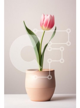 Σετ των 2 Intra Συλλεκτικό Ξύλινο Παζλ Plywood  4mm - Κομψή ροζ τουλίπα σε μινιμαλιστική γλάστρα Σε Ξύλινο Κουτί - Διαστάσεις: 10x10 cm – 25 κομμάτια