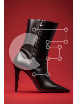 Intra Συλλεκτικό Ξύλινο Παζλ Plywood  4mm - Κομψό μαύρο μποτάκι σε κόκκινο φόντο Σε Ξύλινο Κουτί - Διαστάσεις Puzzle: 10x10 cm – 25 κομμάτια