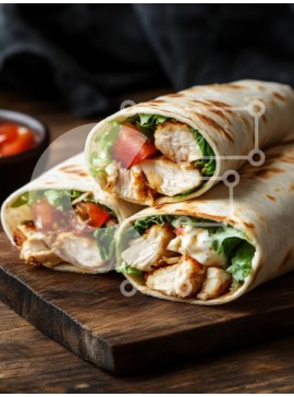 Σετ των 2 Intra Συλλεκτικό Ξύλινο Παζλ Plywood  4mm - Νόστιμα περιτυλίγματα κοτόπουλου σε ξύλινη σανίδα Σε Ξύλινο Κουτί - Διαστάσεις: 10x10 cm – 25 κομμάτια