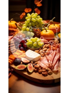 Intra Συλλεκτικό Ξύλινο Παζλ Plywood  4mm - Φθινοπωρινή σανίδα αλλαντικών με φρούτα και τυριά Σε Ξύλινο Κουτί - Διαστάσεις: 10x10 cm – 25 κομμάτια