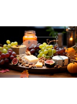 Σετ των 2 Intra Συλλεκτικό Ξύλινο Παζλ Plywood  4mm - Φθινοπωρινή πιατέλα τυριών με φρούτα και ξηρούς καρπούς Σε Ξύλινο Κουτί - Διαστάσεις: 10x10 cm – 25 κομμάτια