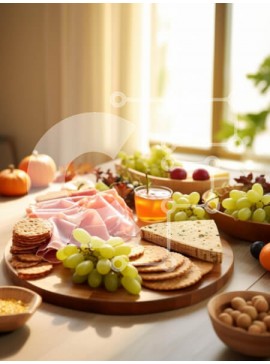 Σετ των 2 Intra Συλλεκτικό Ξύλινο Παζλ Plywood  4mm - Φθινοπωρινή σανίδα αλλαντικών με τυρί και σταφύλια Σε Ξύλινο Κουτί - Διαστάσεις: 10x10 cm – 25 κομμάτια