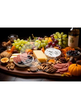 Σετ των 2 Intra Συλλεκτικό Ξύλινο Παζλ Plywood  4mm - Κομψή σανίδα αλλαντικών με κρασί και φθινοπωρινή διακόσμηση Σε Ξύλινο Κουτί - Διαστάσεις: 10x10 cm – 25 κομμάτια