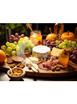 Σετ των 2 Intra Συλλεκτικό Ξύλινο Παζλ Plywood  4mm - Φθινοπωρινή πιατέλα τυριών και φρούτων Σε Ξύλινο Κουτί - Διαστάσεις: 10x10 cm – 25 κομμάτια