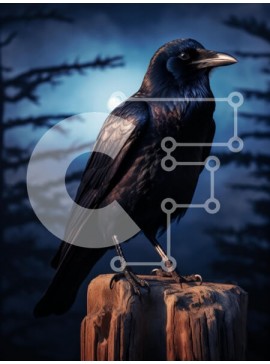 Σετ των 2 Intra Συλλεκτικό Ξύλινο Παζλ Plywood  4mm - Κοράκι που στέκεται σε ένα κούτσουρο κάτω από το φως του φεγγαριού Σε Ξύλινο Κουτί - Διαστάσεις: 10x10 cm – 25 κομμάτια