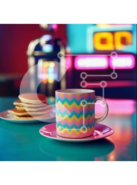 Σετ των 2 Intra Συλλεκτικό Ξύλινο Παζλ Plywood  4mm - Πολύχρωμη κούπα και τηγανίτες σε ένα ρετρό τραπέζι Σε Ξύλινο Κουτί - Διαστάσεις: 10x10 cm – 25 κομμάτια