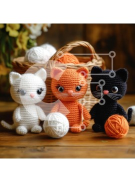 Intra Συλλεκτικό Ξύλινο Παζλ Plywood  4mm - Κροσέ κούκλες γάτας με νήματα Σε Ξύλινο Κουτί - Διαστάσεις Puzzle: 10x10 cm – 25 κομμάτια