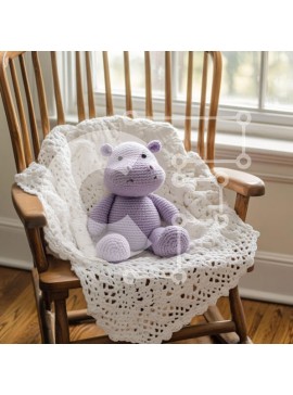 Intra Συλλεκτικό Ξύλινο Παζλ Plywood  4mm - Κροσέ μωβ ιπποπόταμος σε κουνιστή πολυθρόνα Σε Ξύλινο Κουτί - Διαστάσεις Puzzle: 10x10 cm – 25 κομμάτια