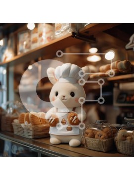 Σετ των 2 Intra Συλλεκτικό Ξύλινο Παζλ Plywood  4mm - Λούτρινο λαγουδάκι σεφ στο αρτοποιείο Σε Ξύλινο Κουτί - Διαστάσεις: 10x10 cm – 25 κομμάτια