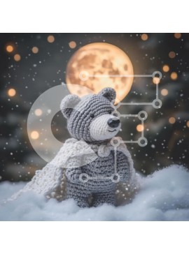 Intra Συλλεκτικό Ξύλινο Παζλ Plywood  4mm - Κροσέ αρκούδα σε χιονισμένο τοπίο με πανσέληνο Σε Ξύλινο Κουτί - Διαστάσεις: 10x10 cm – 25 κομμάτια