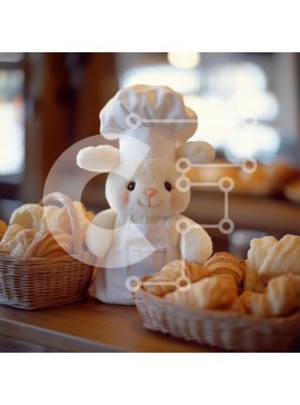 Σετ των 2 Intra Συλλεκτικό Ξύλινο Παζλ Plywood  4mm - Λαγουδάκι σεφ με ψωμιά Σε Ξύλινο Κουτί - Διαστάσεις: 10x10 cm – 25 κομμάτια