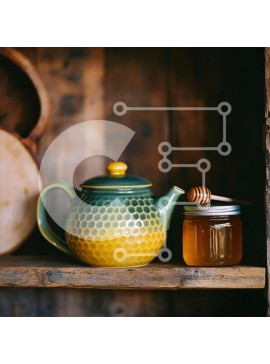 Σετ των 2 Intra Συλλεκτικό Ξύλινο Παζλ Plywood  4mm - Κεραμική τσαγιέρα και βάζο μελιού σε ξύλινο ράφι Σε Ξύλινο Κουτί - Διαστάσεις: 10x10 cm – 25 κομμάτια