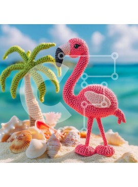 Intra Συλλεκτικό Ξύλινο Παζλ Plywood  4mm - Κροσέ φλαμίνγκο στην παραλία Σε Ξύλινο Κουτί - Διαστάσεις: 10x10 cm – 25 κομμάτια