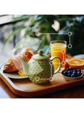 Σετ των 2 Intra Συλλεκτικό Ξύλινο Παζλ Plywood  4mm - Δίσκος πρωινού με τσαγιέρα και φρούτα Σε Ξύλινο Κουτί - Διαστάσεις: 10x10 cm – 25 κομμάτια