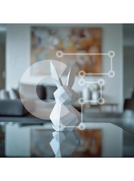 Intra Συλλεκτικό Ξύλινο Παζλ Plywood  4mm - Γεωμετρικό λευκό γλυπτό λαγουδάκι σε σύγχρονο χώρο διαβίωσης Σε Ξύλινο Κουτί - Διαστάσεις Puzzle: 10x10 cm – 25 κομμάτια