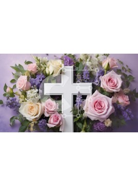 Intra Συλλεκτικό Ξύλινο Παζλ Plywood  4mm - Floral Σύνθεση με Λευκό Σταυρό Σε Ξύλινο Κουτί - Διαστάσεις Puzzle: 10x10 cm – 25 κομμάτια