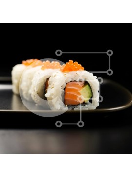 Σετ των 2 Intra Συλλεκτικό Ξύλινο Παζλ Plywood  4mm - Ρολά σούσι με σολομό και αγγούρι σε μαύρο πιάτο Σε Ξύλινο Κουτί - Διαστάσεις: 10x10 cm – 25 κομμάτια