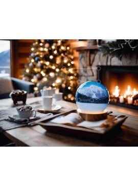 Intra Συλλεκτικό Ξύλινο Παζλ Plywood  4mm - Σαλόνι με θέμα τις διακοπές με χιονισμένη ορεινή σφαίρα Σε Ξύλινο Κουτί - Διαστάσεις Puzzle: 10x10 cm – 25 κομμάτια