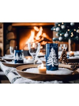 Intra Συλλεκτικό Ξύλινο Παζλ Plywood  4mm - Άνετο σετ τραπεζαρίας με μπλε κηροπήγια και τζάκι Σε Ξύλινο Κουτί - Διαστάσεις Puzzle: 10x10 cm – 25 κομμάτια