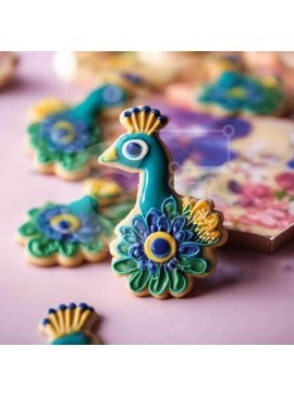 Σετ των 2 Intra Συλλεκτικό Ξύλινο Παζλ Plywood  4mm - Διακοσμημένα μπισκότα Peacock σε ροζ φόντο Σε Ξύλινο Κουτί - Διαστάσεις: 10x10 cm – 25 κομμάτια