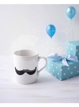 Intra Συλλεκτικό Ξύλινο Παζλ Plywood  4mm - Κούπα με σχέδιο μουστάκι και μπλε κουτιά δώρου Σε Ξύλινο Κουτί - Διαστάσεις Puzzle: 10x10 cm – 25 κομμάτια