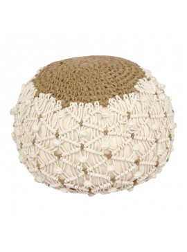 Σκαμπό-πουφ Boha Inart γιούτα σε κίτρινη και λευκή απόχρωση Φ40x30εκ