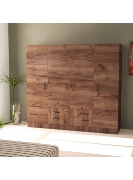 Ντουλάπα "PARMA" τετράφυλλη σε χρώμα καρυδί 200x52x181 306-00052