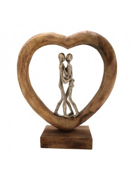 Επιτραπέζιο διακοσμητικό καρδιά Vrame Inart φυσικό μάνγκο ξύλο-αλουμίνιο 32x9x35εκ