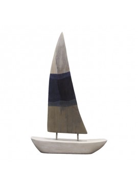 Επιτραπέζιο διακοσμητικό καράβι Elize Inart λευκό-γκρι-μπλε μάνκγο ξύλο-μέταλλο 30.5x5x48.5εκ