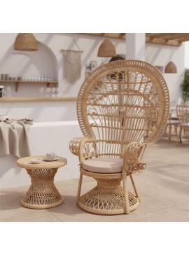 Πολυθρόνα Vime Reko με μπεζ μαξιλάρι-φυσικό rattan 115x53x147εκ INTRAPA-425111113
