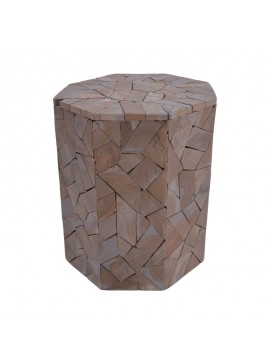 Σκαμπό Sity Inart γκρι wash μασίφ ξύλο suar Φ32x40εκ