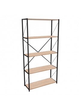 Βιβλιοθήκη Tikilmo pakoworld oak μελαμίνης-μαύρο μέταλλο 88x34x180εκ 321-000003