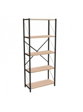 Βιβλιοθήκη Draizy pakoworld oak μελαμίνης-μαύρο μέταλλο 60x30x150εκ 321-000005