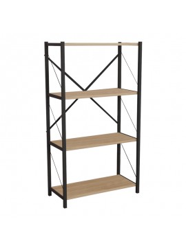 Βιβλιοθήκη Jackrey pakoworld oak μελαμίνης-μαύρο μέταλλο 63x30x114εκ