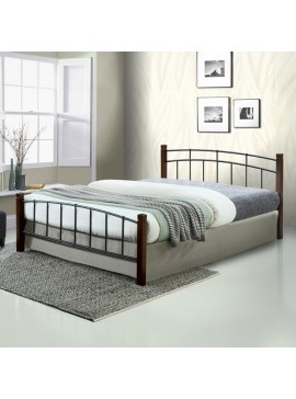 Κρεβάτι διπλό Mandy pakoworld ξύλο σε καρυδί απόχρωση-μαύρο μέταλλο 140x190εκ