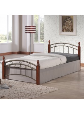 Intrahome Κρεβάτι μονό Clarive Intrahome ξύλο σε καρυδί απόχρωση-μαύρο μέταλλο 90x190εκ | SKU: INTRAPA-441111115