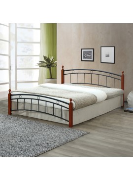 Κρεβάτι Clarive pakoworld ξύλο σε καρυδί απόχρωση-μαύρο μέταλλο 140x190εκ