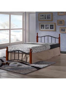 Intrahome Κρεβάτι Faryn Intrahome ξύλο σε καρυδί απόχρωση-μαύρο μέταλλο 90x190εκ | SKU: INTRAPA-441111118